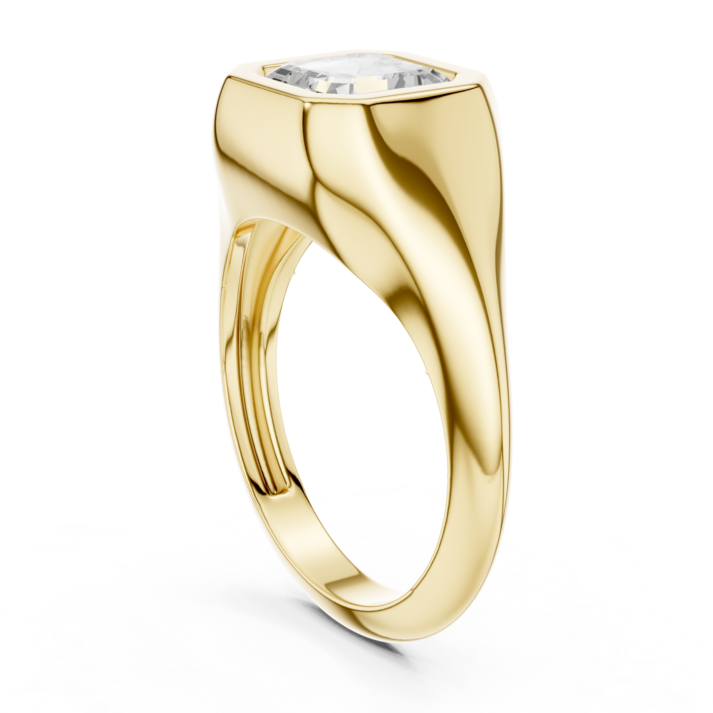 2ctw Asscher Cut Bezel Signet Statement Ring | Yellow Gold