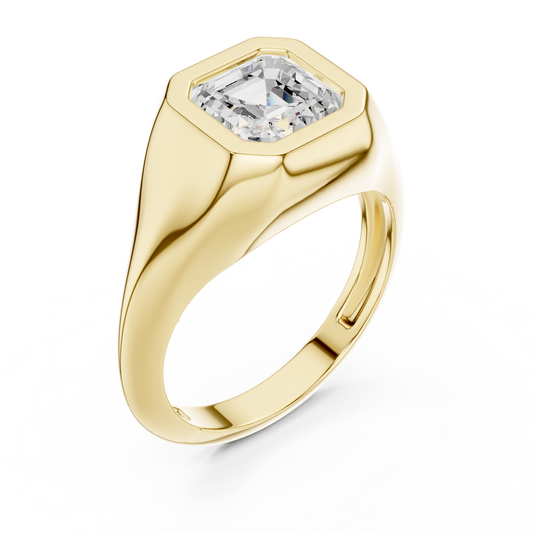 2 Carat Asscher Cut Bezel Signet Statement Ring | Yellow Gold