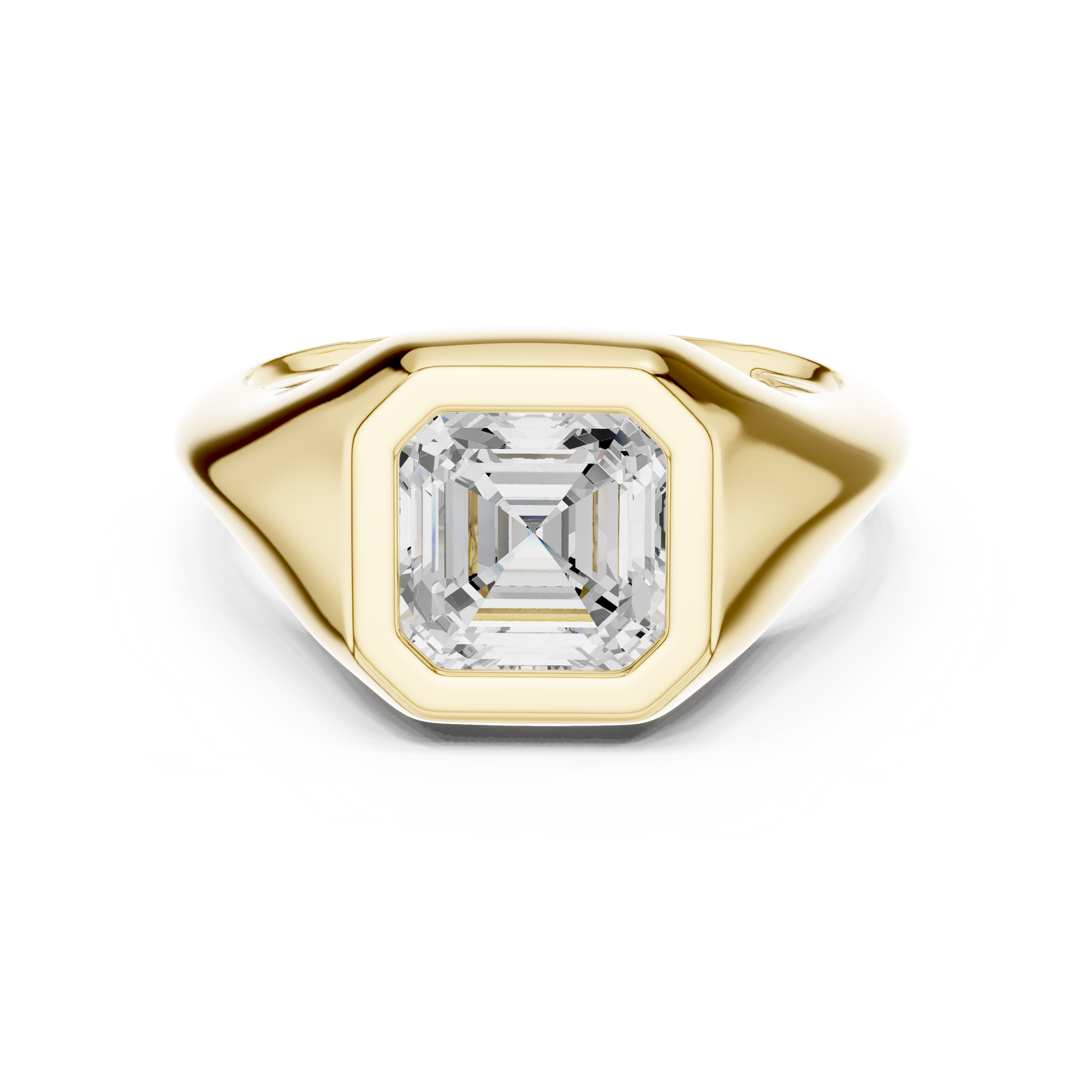 2ctw Asscher Cut Bezel Signet Statement Ring | Yellow Gold