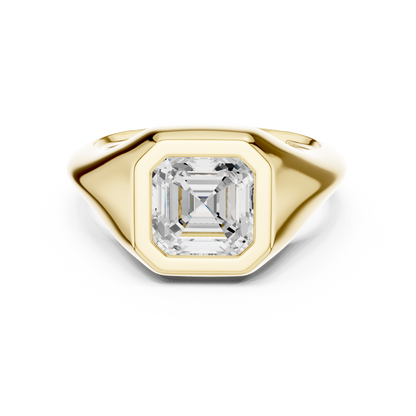 2ctw Asscher Cut Bezel Signet Statement Ring | Yellow Gold
