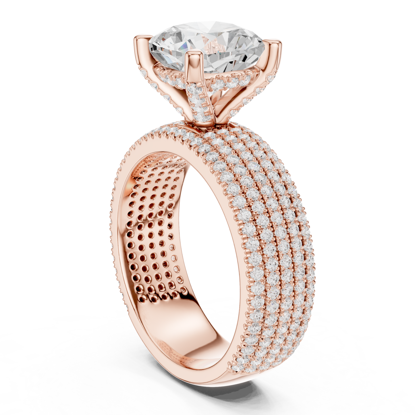 3.81ctw Cushion Cut Diamond Hidden Halo Engagement Ring - Solid Gold