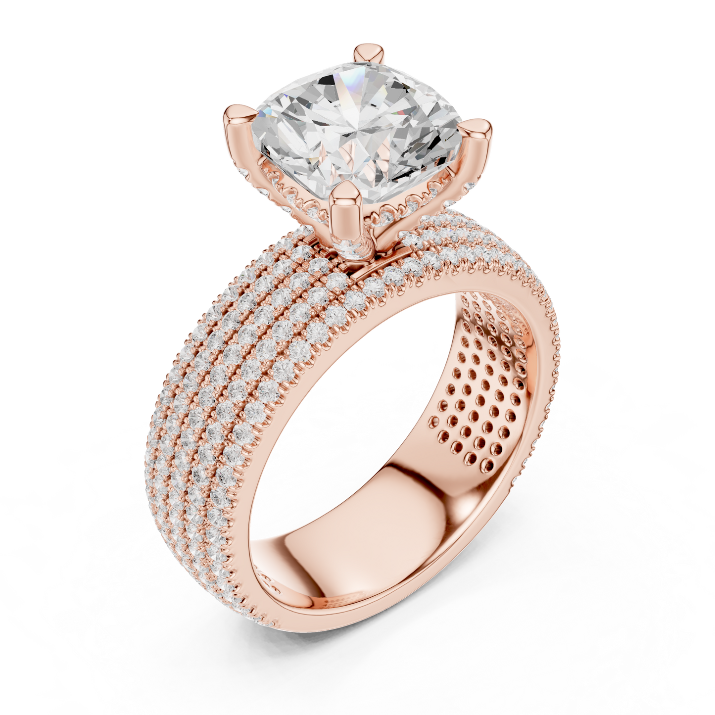 3.81ctw Cushion Cut Diamond Hidden Halo Engagement Ring - Solid Gold