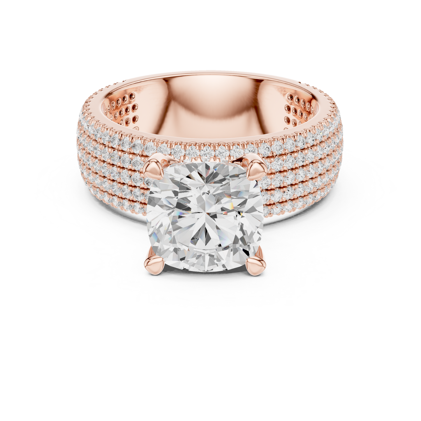 3.81ctw Cushion Cut Diamond Hidden Halo Engagement Ring - Solid Gold