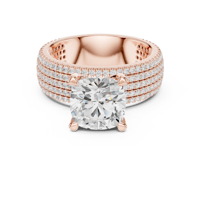 3.81ctw Cushion Cut Diamond Hidden Halo Engagement Ring - Solid Gold