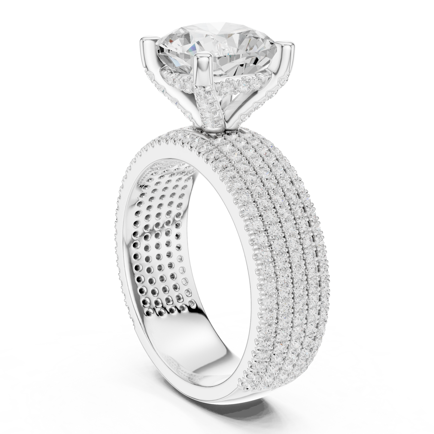 3.81ctw Cushion Cut Diamond Hidden Halo Engagement Ring - Solid Gold