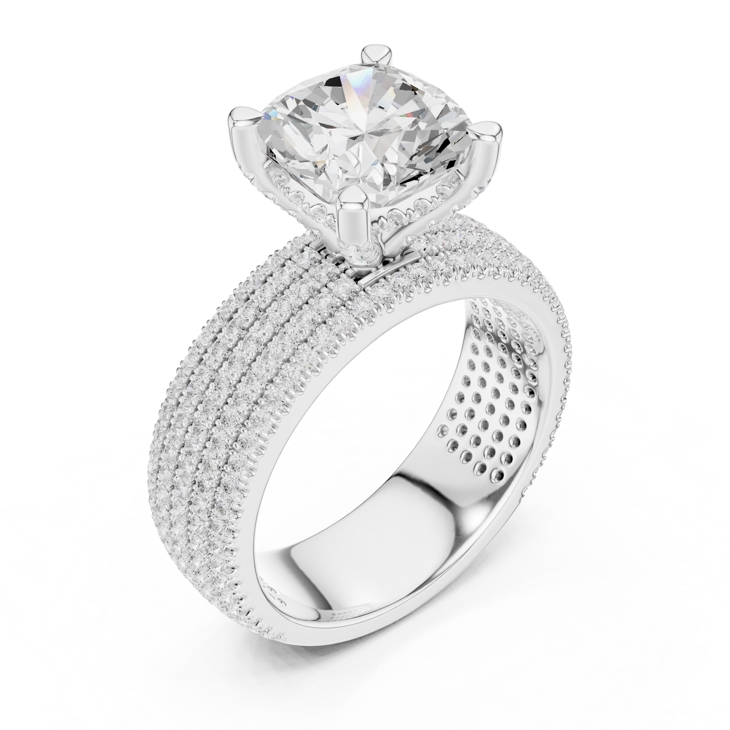 3.81ctw Cushion Cut Diamond Hidden Halo Engagement Ring - Solid Gold