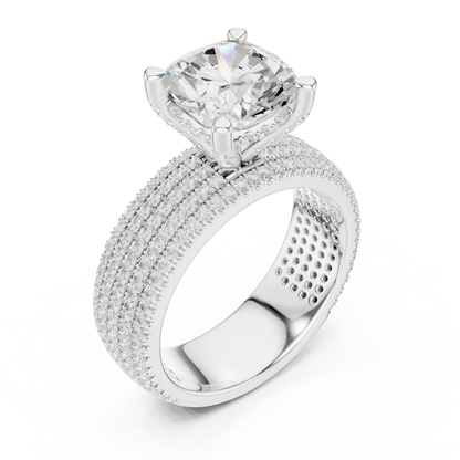 3.81ctw Cushion Cut Diamond Hidden Halo Engagement Ring - Solid Gold