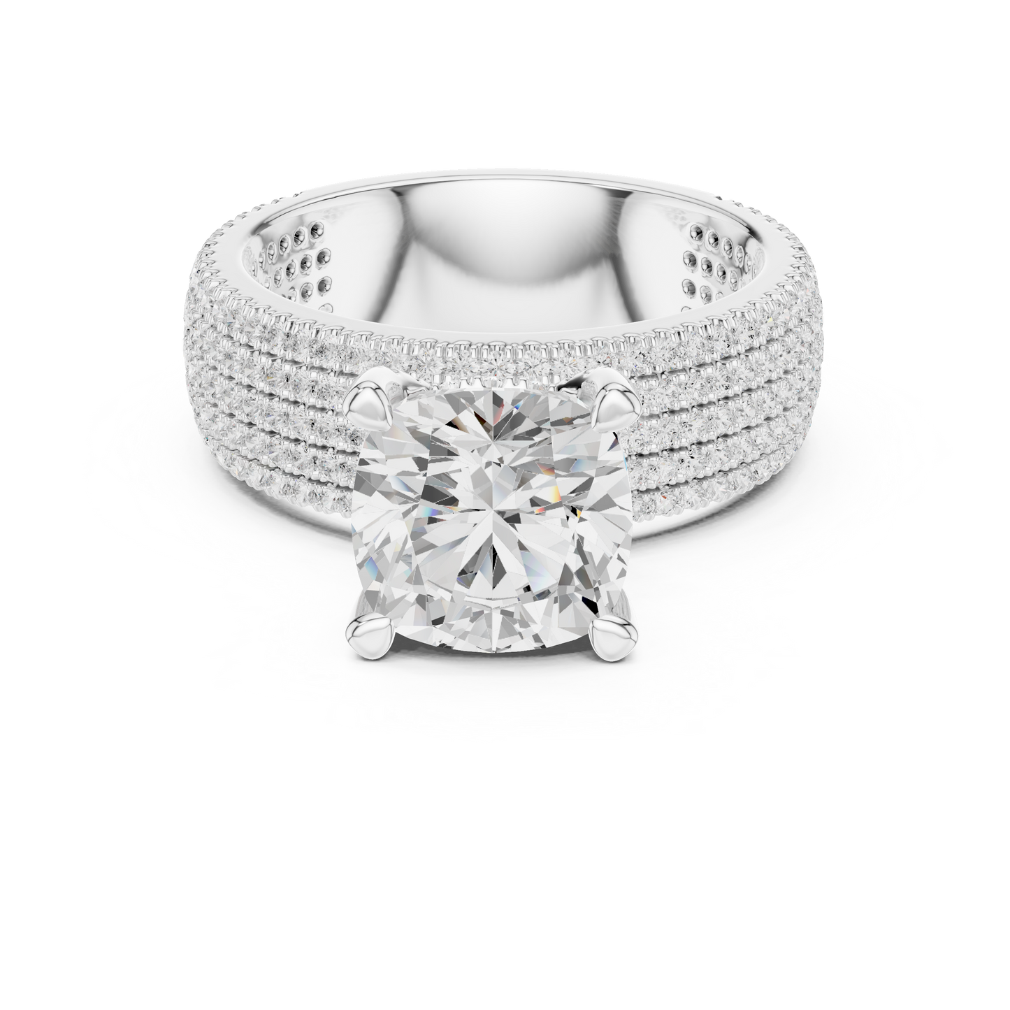 3.81ctw Cushion Cut Diamond Hidden Halo Engagement Ring - Solid Gold