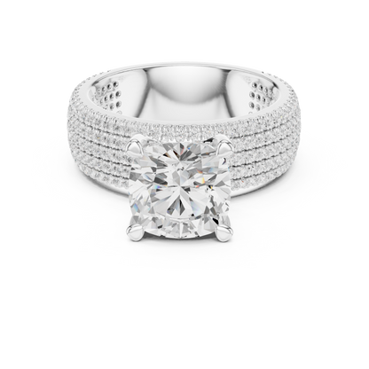 3.81ctw Cushion Cut Diamond Hidden Halo Engagement Ring - Solid Gold