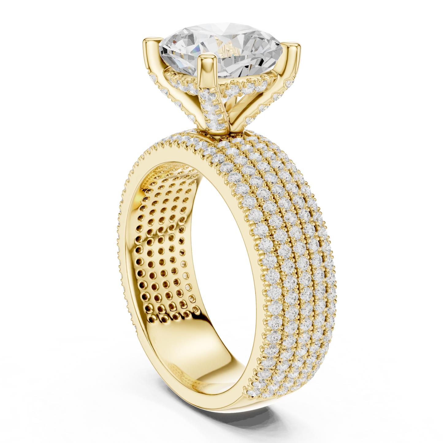 3.81ctw Cushion Cut Diamond Hidden Halo Engagement Ring - Solid Gold