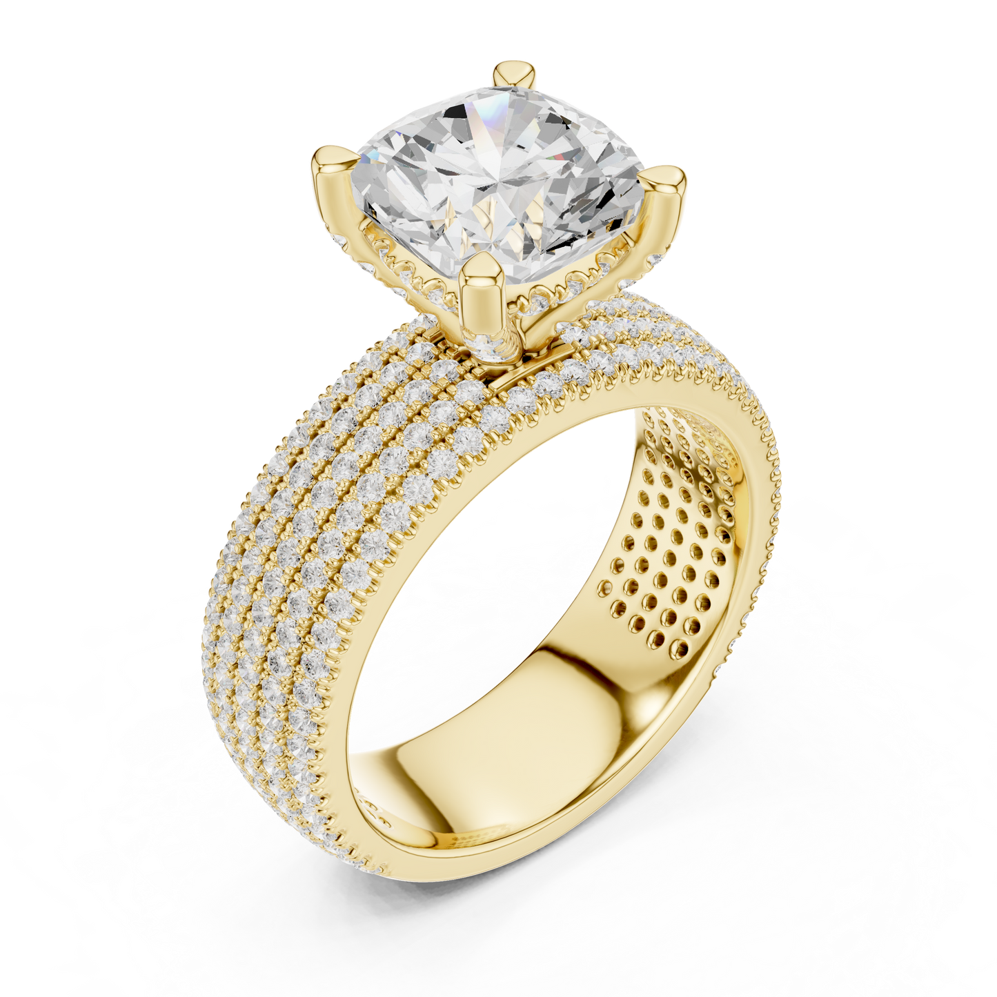 3.81ctw Cushion Cut Diamond Hidden Halo Engagement Ring - Solid Gold