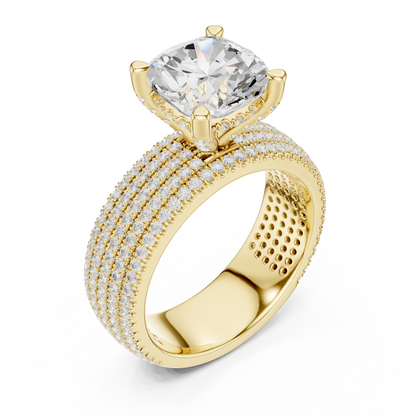 3.81ctw Cushion Cut Diamond Hidden Halo Engagement Ring - Solid Gold