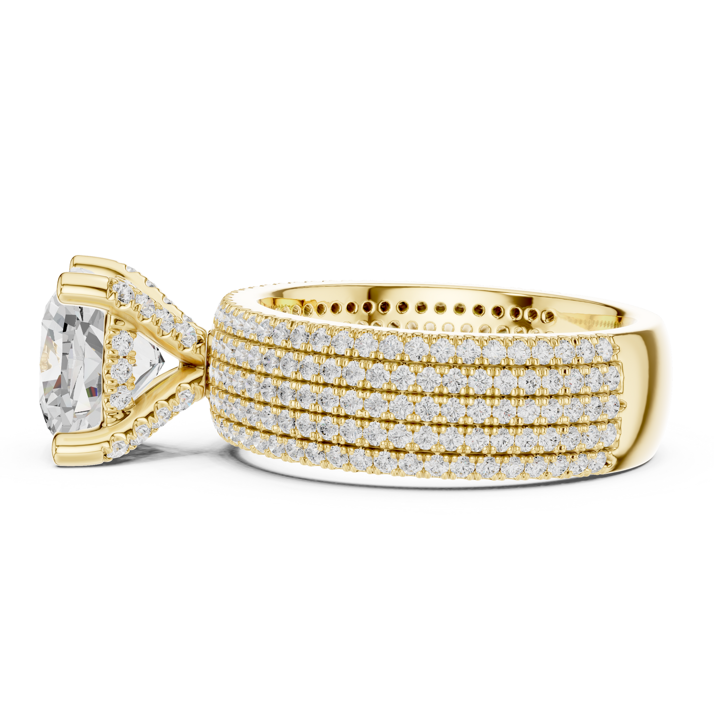 3.81ctw Cushion Cut Diamond Hidden Halo Engagement Ring - Solid Gold