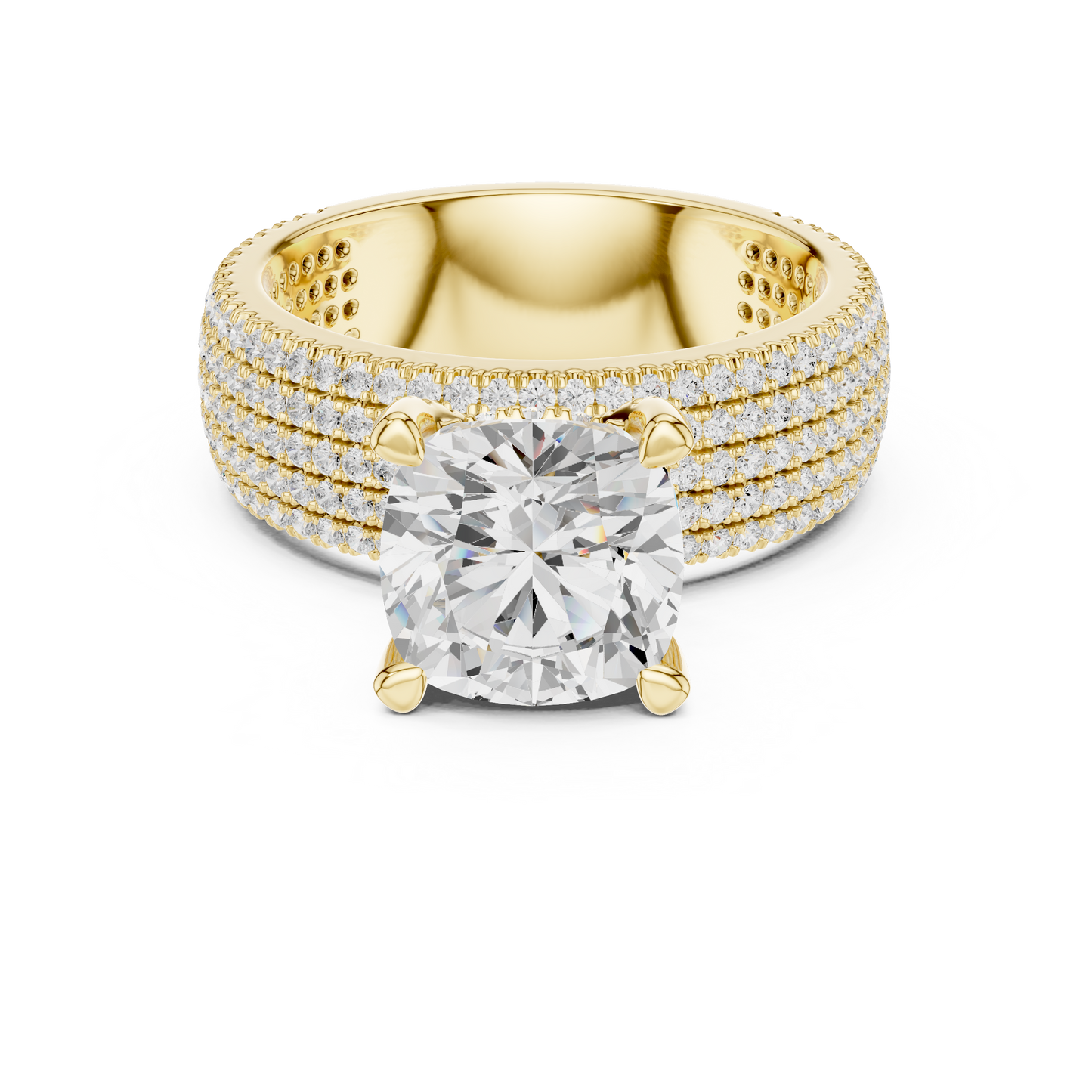 3.81ctw Cushion Cut Diamond Hidden Halo Engagement Ring - Solid Gold