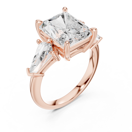 5.9 Carat Radiant Cut Diamond Three Stone Engagement Ring - Solid Gold