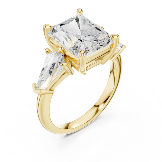 5.9 Carat Radiant Cut Diamond Three Stone Engagement Ring - Solid Gold