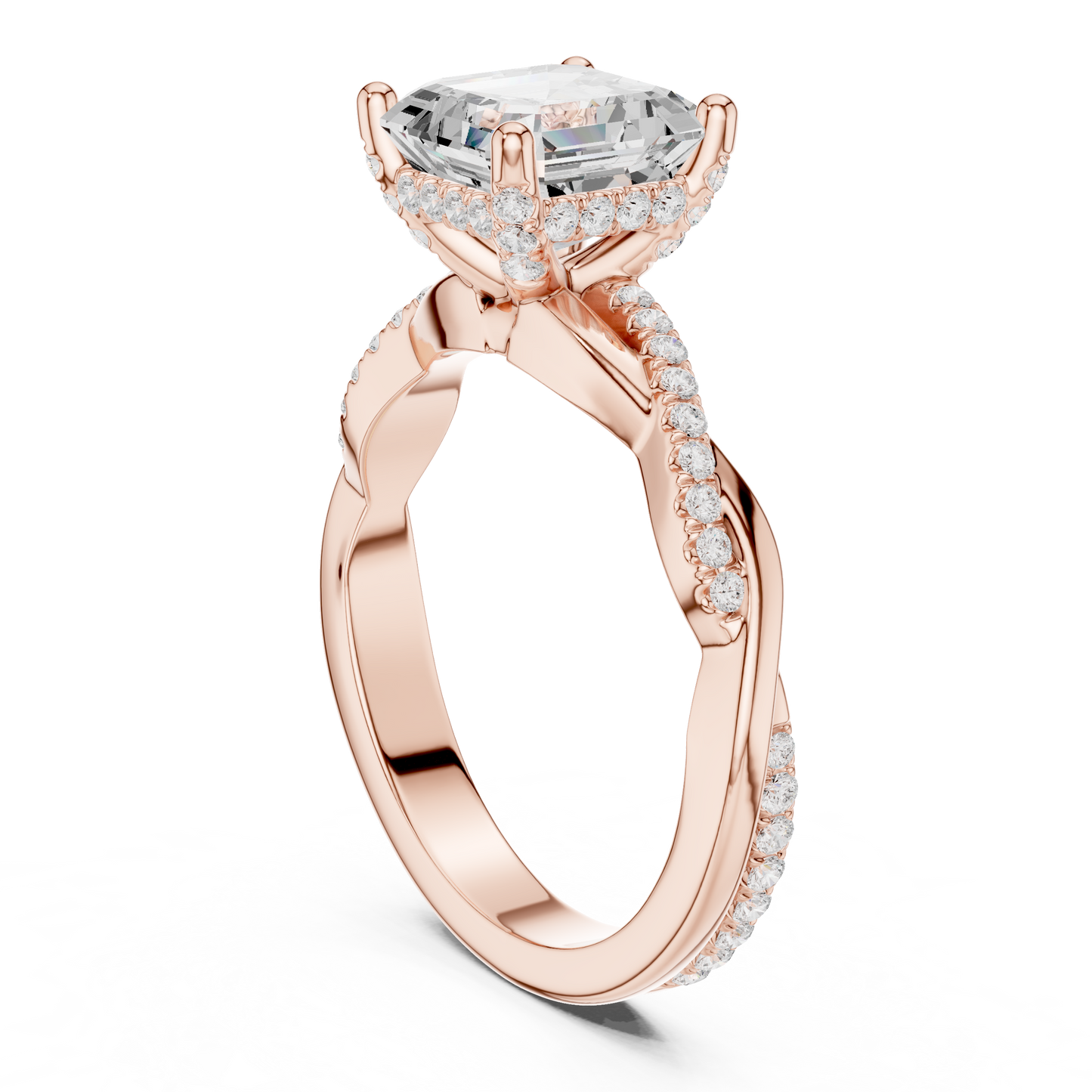 2.33ctw Asscher-Cut Pavé Diamond Twisted Infinity Ring | Yellow Gold Solitaire