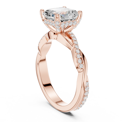 2.33ctw Asscher-Cut Pavé Diamond Twisted Infinity Ring | Yellow Gold Solitaire