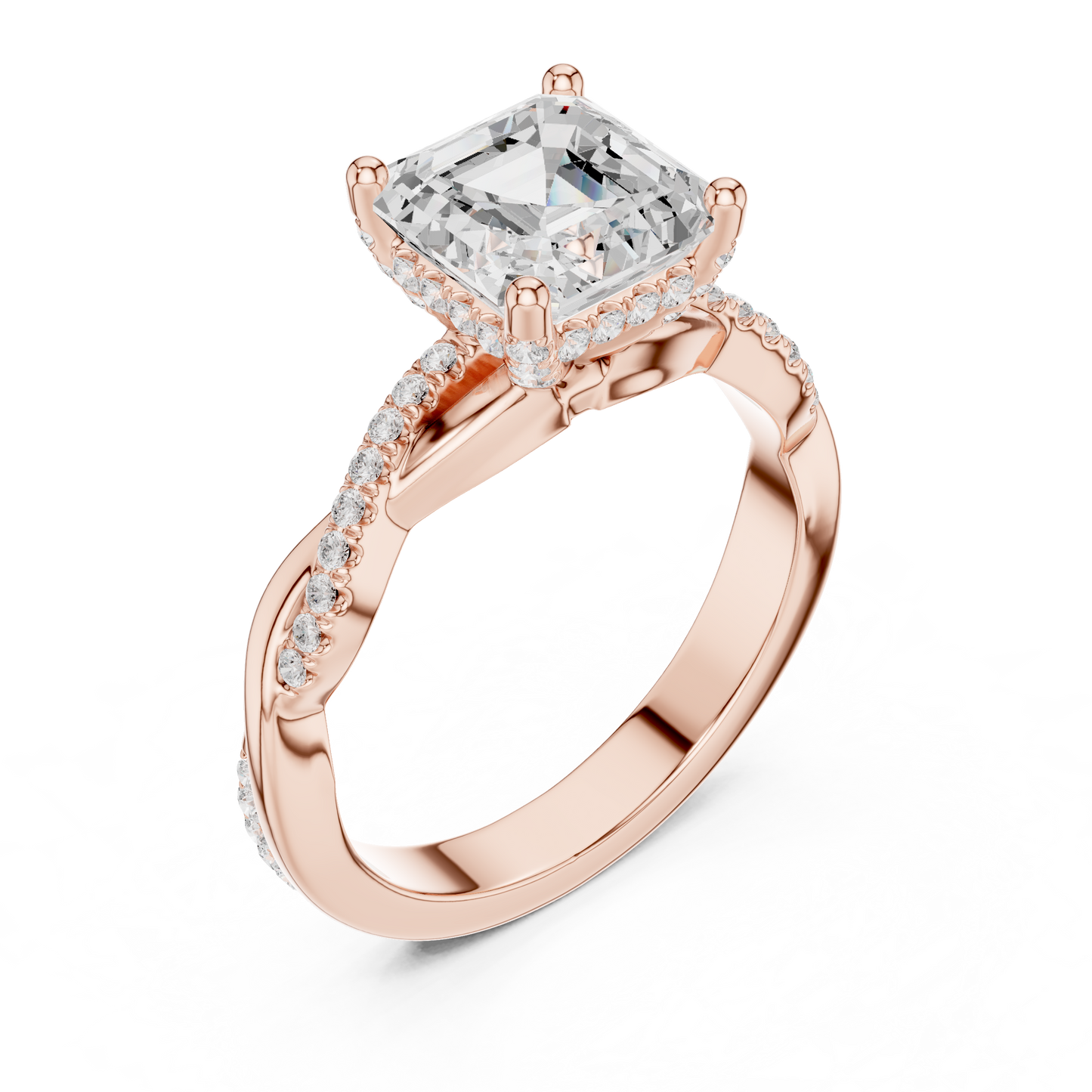 2.33ctw Asscher-Cut Pavé Diamond Twisted Infinity Ring | Yellow Gold Solitaire