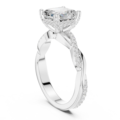 2.33ctw Asscher-Cut Pavé Diamond Twisted Infinity Ring | Yellow Gold Solitaire