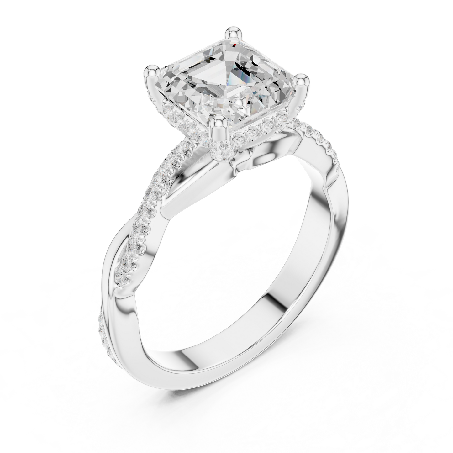2.33ctw Asscher-Cut Pavé Diamond Twisted Infinity Ring | Yellow Gold Solitaire