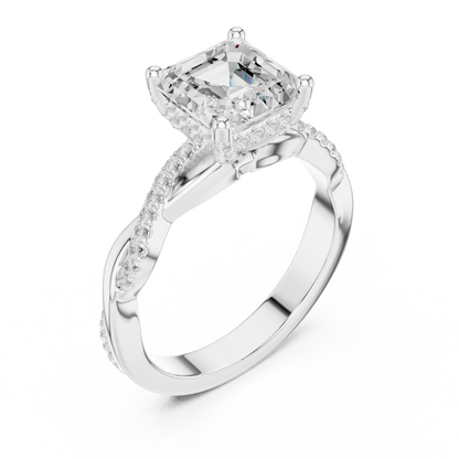 2.33ctw Asscher-Cut Pavé Diamond Twisted Infinity Ring | Yellow Gold Solitaire