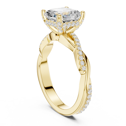 2.33ctw Asscher-Cut Pavé Diamond Twisted Infinity Ring | Yellow Gold Solitaire