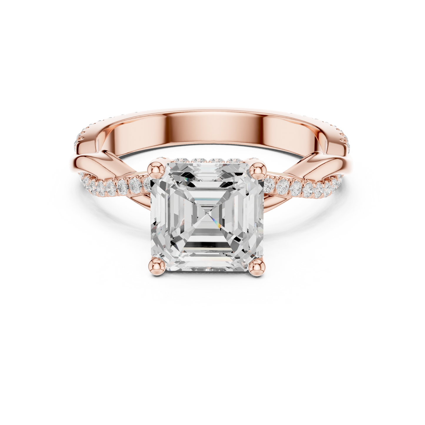 2.33ctw Asscher-Cut Pavé Diamond Twisted Infinity Ring | Yellow Gold Solitaire