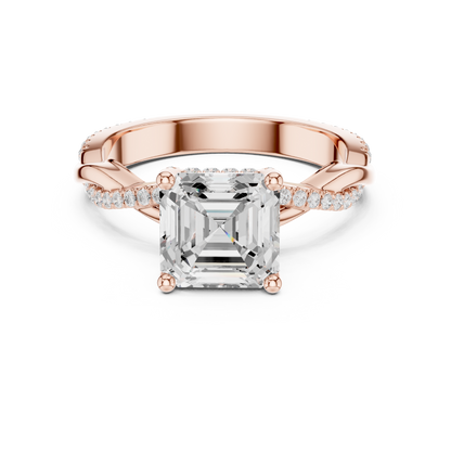 2.33ctw Asscher-Cut Pavé Diamond Twisted Infinity Ring | Yellow Gold Solitaire