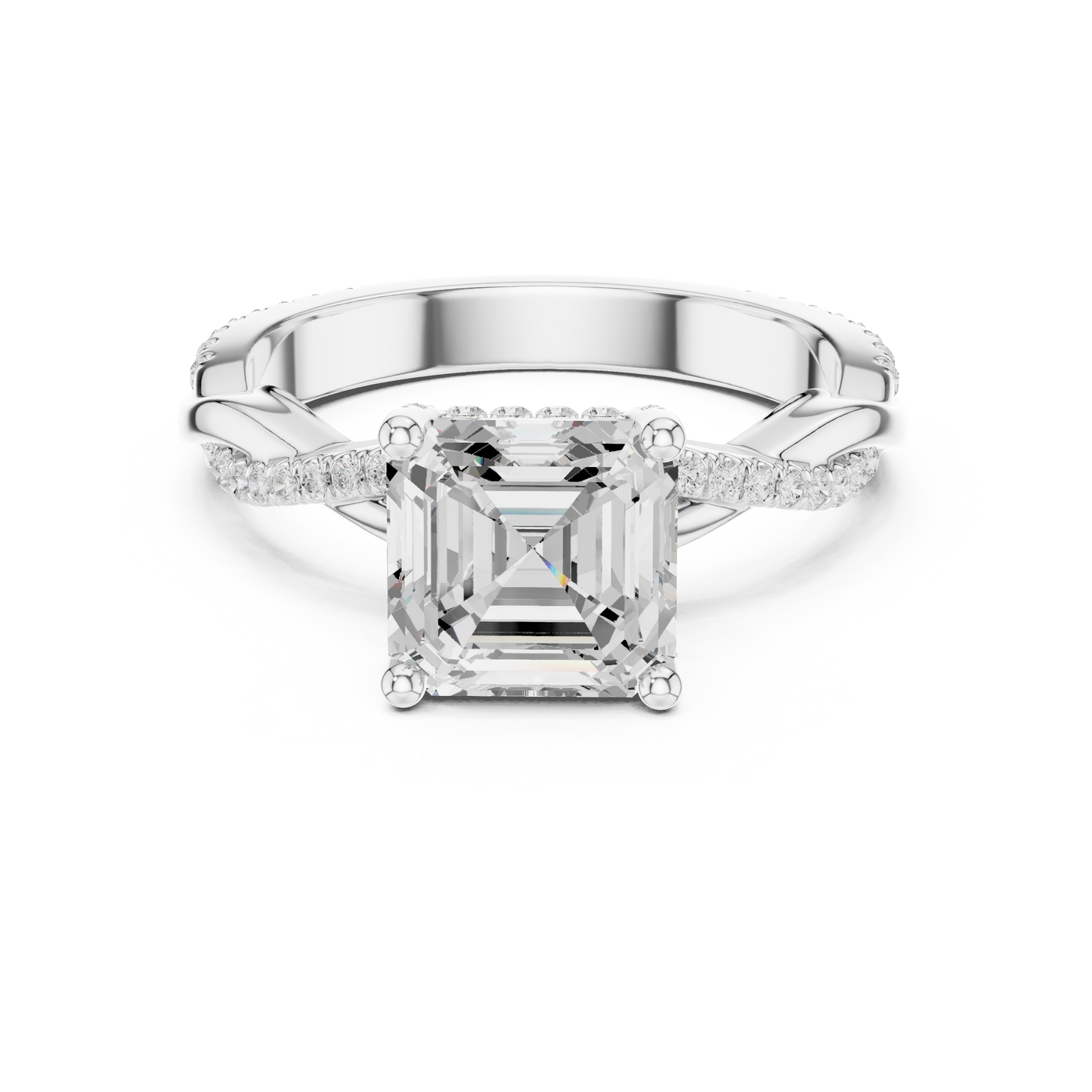 2.33ctw Asscher-Cut Pavé Diamond Twisted Infinity Ring | Yellow Gold Solitaire