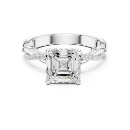 2.33ctw Asscher-Cut Pavé Diamond Twisted Infinity Ring | Yellow Gold Solitaire
