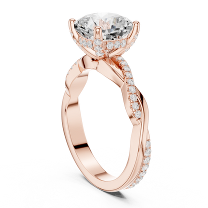 2.33ctw Cushion-Cut Pavé Diamond Twisted Infinity Ring | Yellow Gold Solitaire
