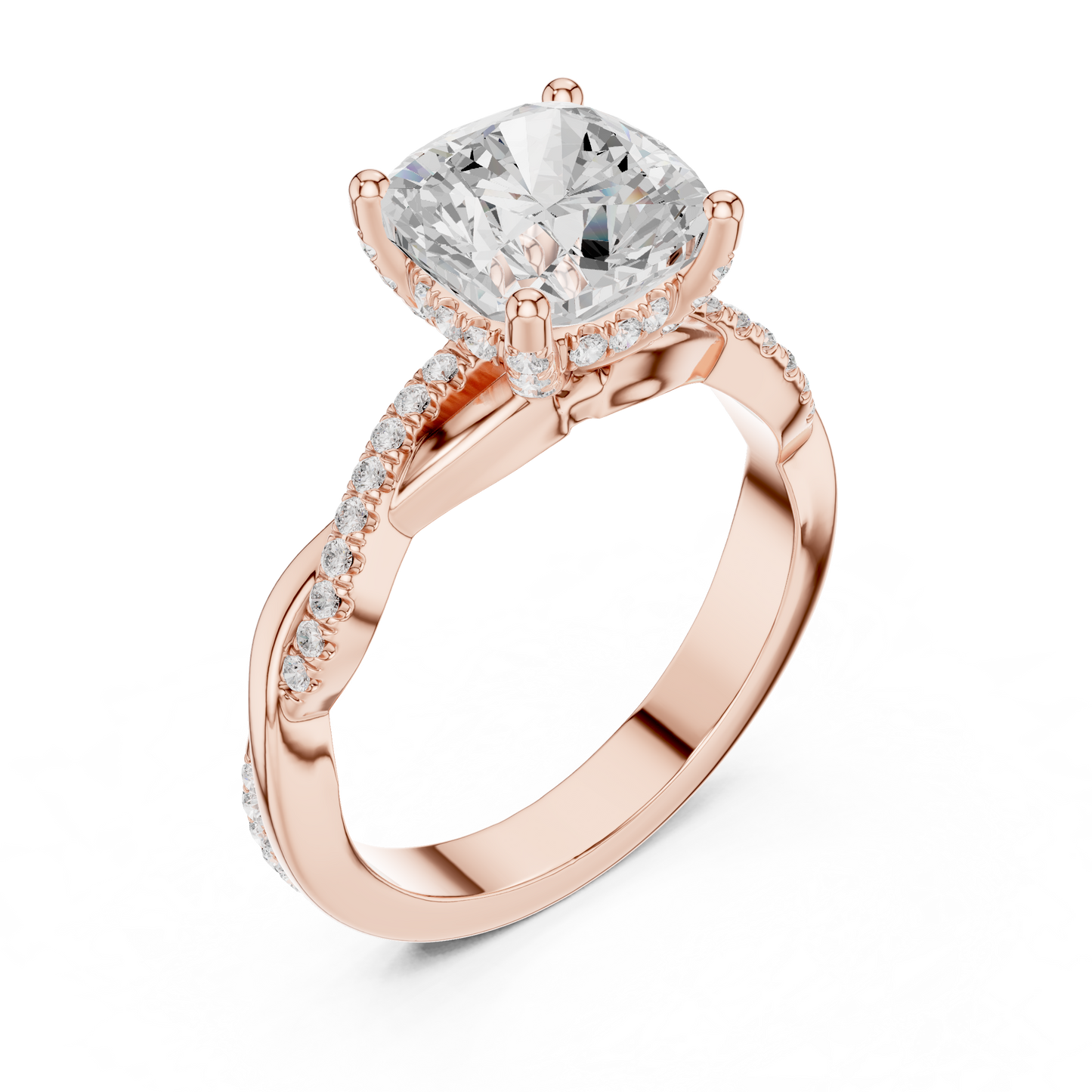 2.33ctw Cushion-Cut Pavé Diamond Twisted Infinity Ring | Yellow Gold Solitaire