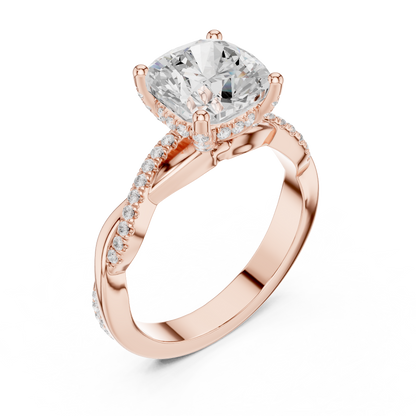 2.33ctw Cushion-Cut Pavé Diamond Twisted Infinity Ring | Yellow Gold Solitaire