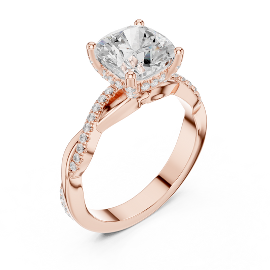 2.33ctw Cushion-Cut Pavé Diamond Twisted Infinity Ring | Yellow Gold Solitaire
