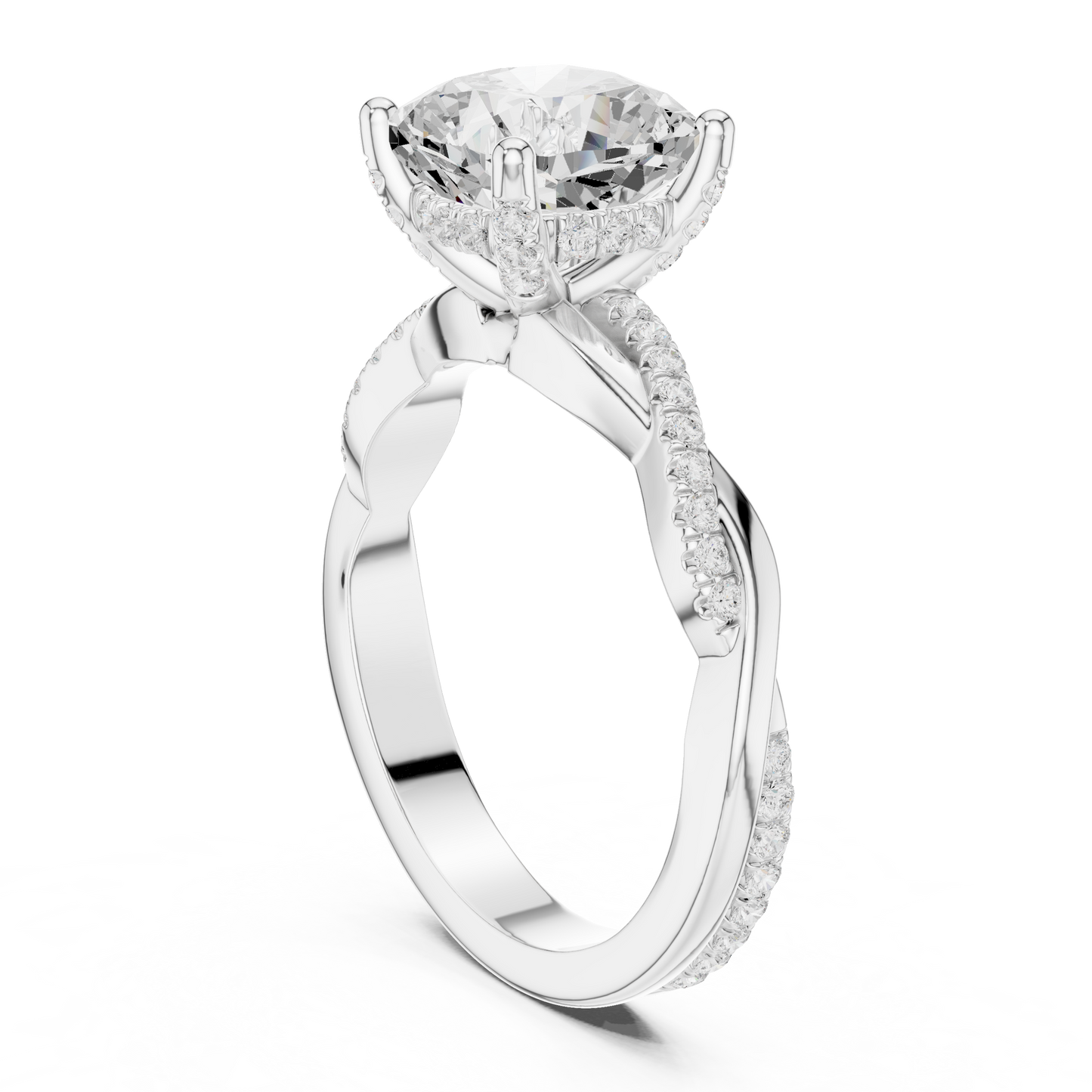 2.33ctw Cushion-Cut Pavé Diamond Twisted Infinity Ring | Yellow Gold Solitaire