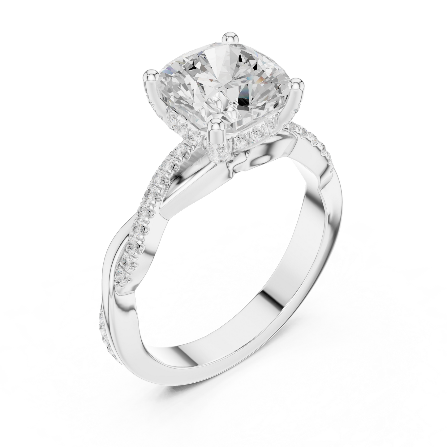 2.33ctw Cushion-Cut Pavé Diamond Twisted Infinity Ring | Yellow Gold Solitaire