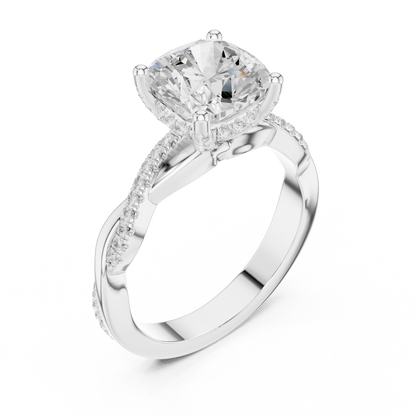 2.33ctw Cushion-Cut Pavé Diamond Twisted Infinity Ring | Yellow Gold Solitaire