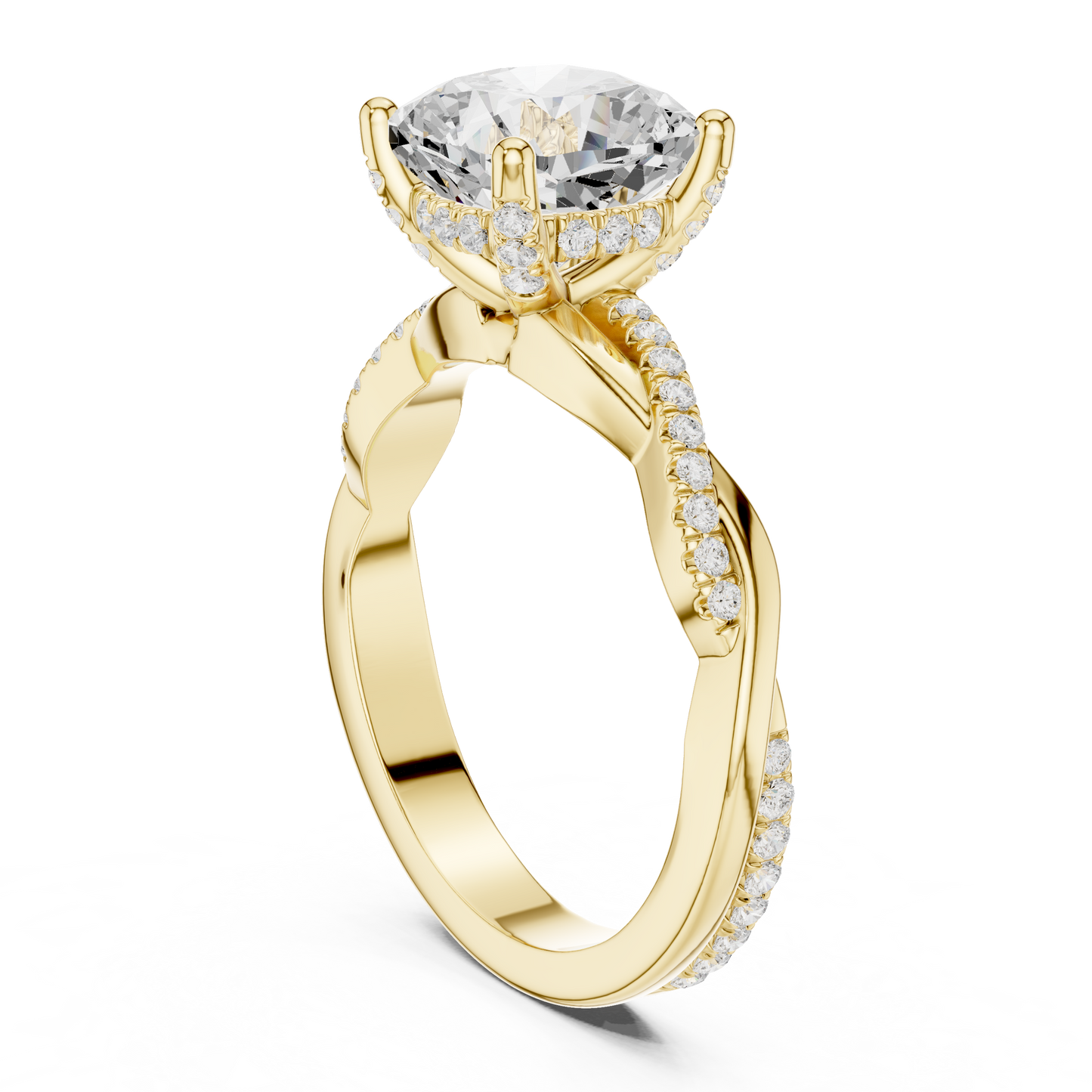 2.33ctw Cushion-Cut Pavé Diamond Twisted Infinity Ring | Yellow Gold Solitaire