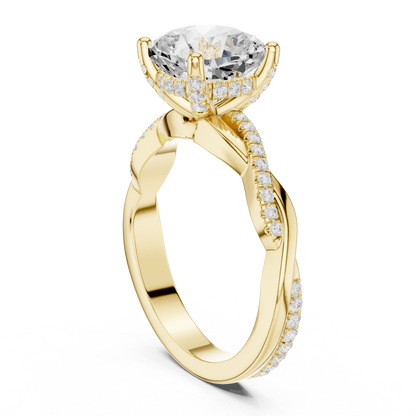 2.33ctw Cushion-Cut Pavé Diamond Twisted Infinity Ring | Yellow Gold Solitaire
