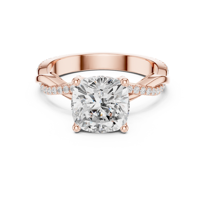 2.33ctw Cushion-Cut Pavé Diamond Twisted Infinity Ring | Yellow Gold Solitaire