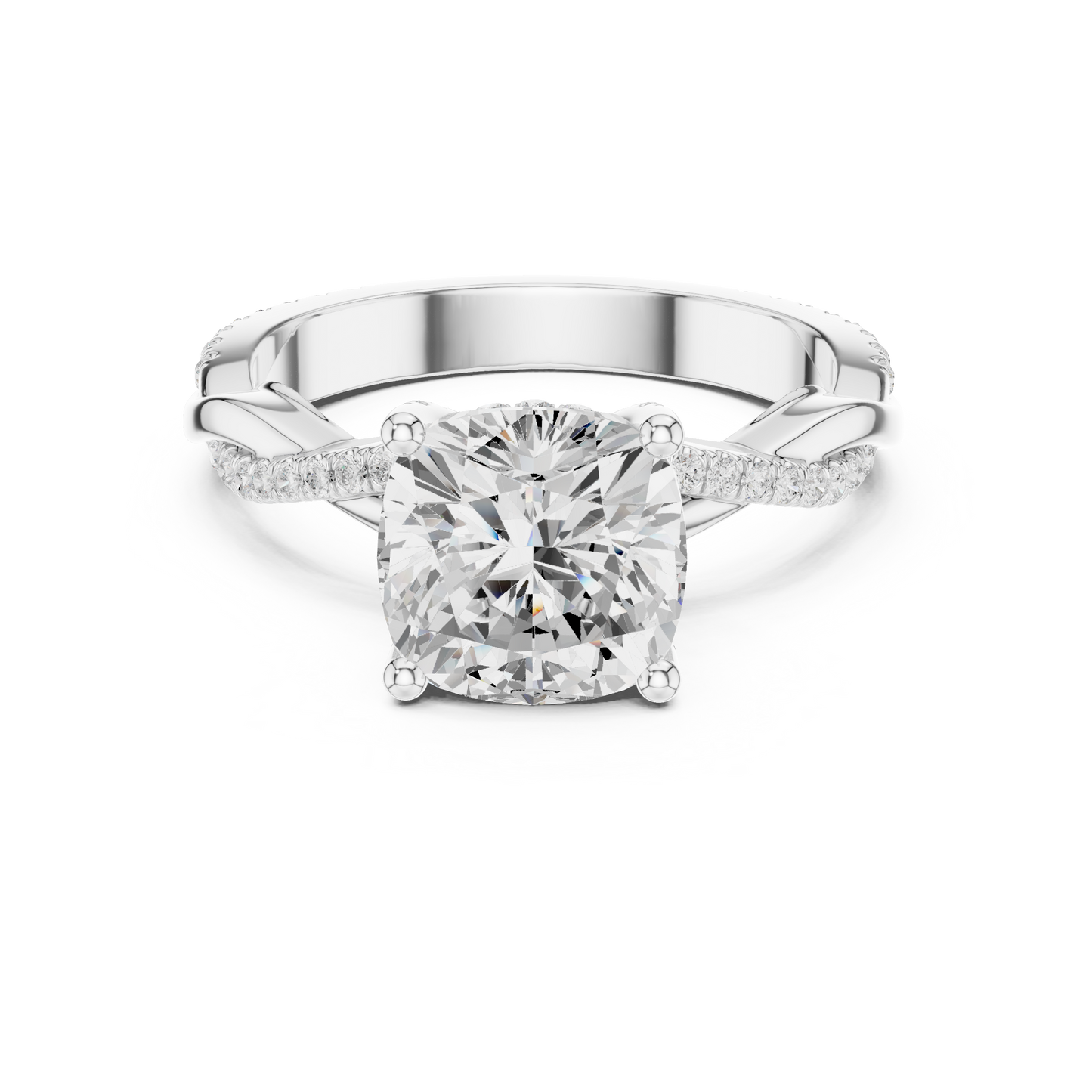 2.33ctw Cushion-Cut Pavé Diamond Twisted Infinity Ring | Yellow Gold Solitaire