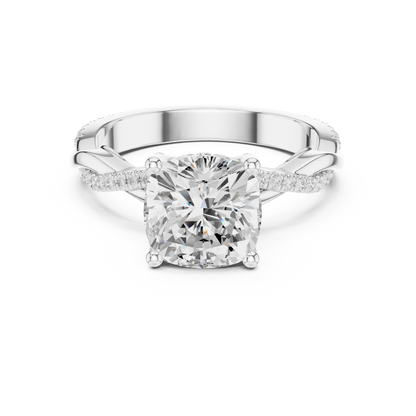 2.33ctw Cushion-Cut Pavé Diamond Twisted Infinity Ring | Yellow Gold Solitaire