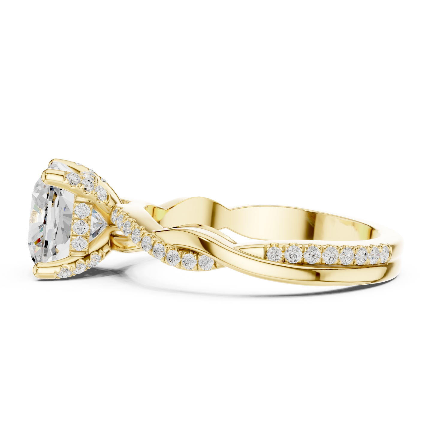 2.33ctw Cushion-Cut Pavé Diamond Twisted Infinity Ring | Yellow Gold Solitaire