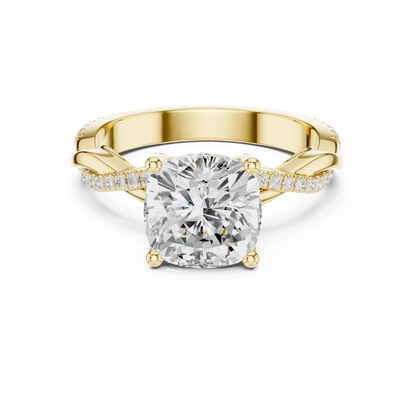 2.33ctw Cushion-Cut Pavé Diamond Twisted Infinity Ring | Yellow Gold Solitaire