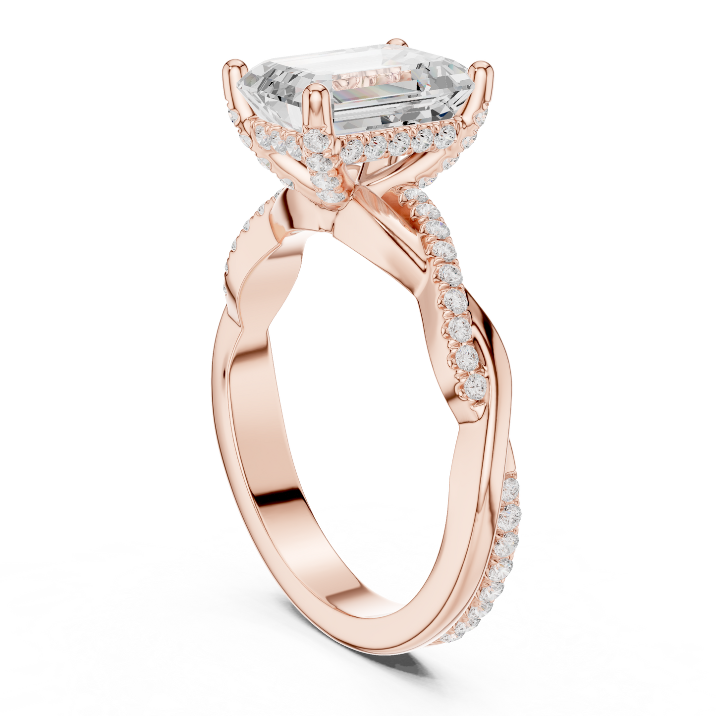 2.35ctw Emerald-Cut Pavé Diamond Twisted Infinity Ring | Yellow Gold Solitaire