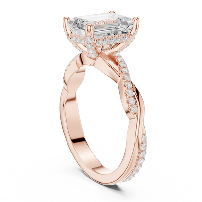 2.35ctw Emerald-Cut Pavé Diamond Twisted Infinity Ring | Yellow Gold Solitaire