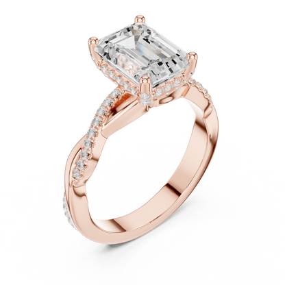 2.35ctw Emerald-Cut Pavé Diamond Twisted Infinity Ring | Yellow Gold Solitaire