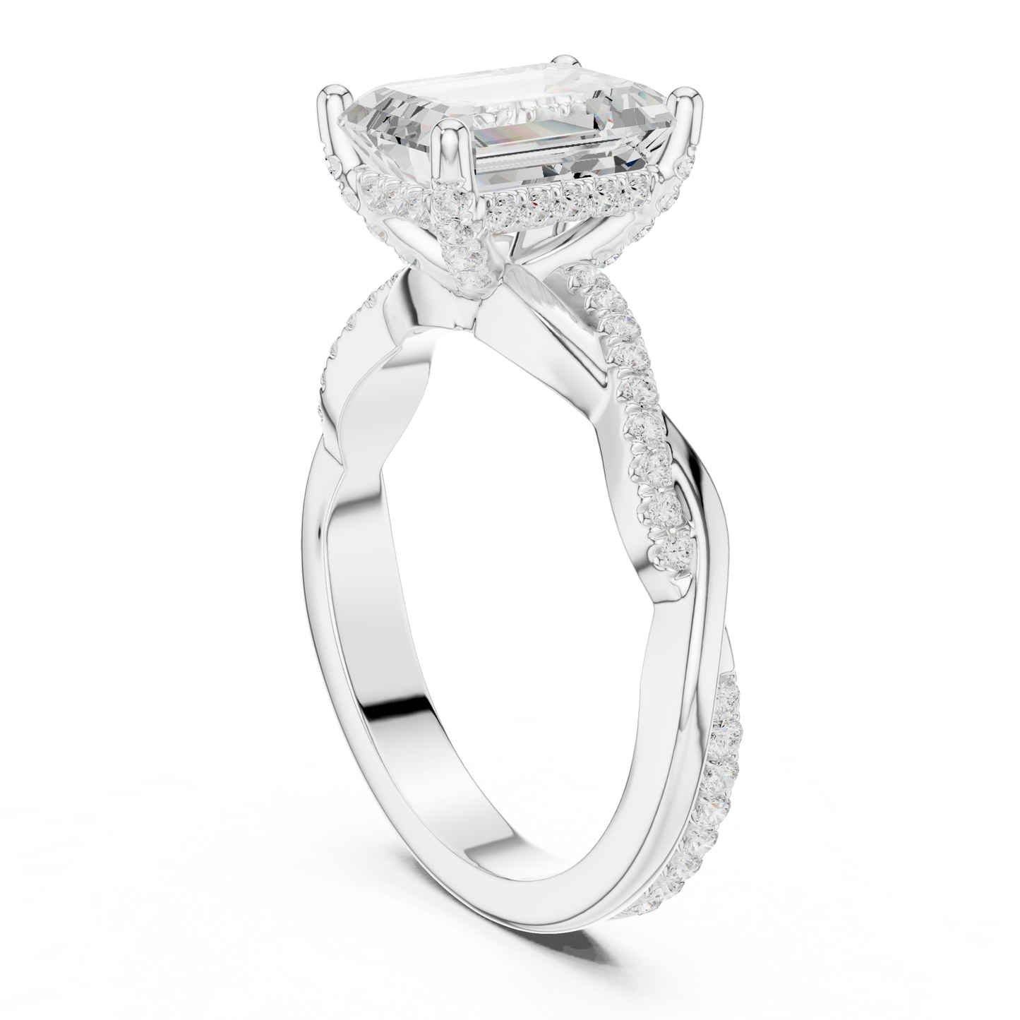 2.35ctw Emerald-Cut Pavé Diamond Twisted Infinity Ring | Yellow Gold Solitaire