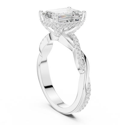 2.35ctw Emerald-Cut Pavé Diamond Twisted Infinity Ring | Yellow Gold Solitaire